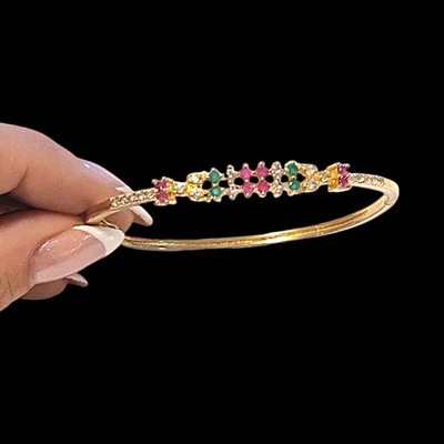 Brazalete brazalete vintage chapado en oro rubí y esmeralda pulsera de piedras preciosas India Foto 1 de 3