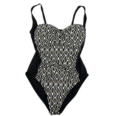 Купальник цельный женский La Blanca 14 черный белый бежевый собранный в рюш геометрический бюстгальтер - Изображение 1 из 4