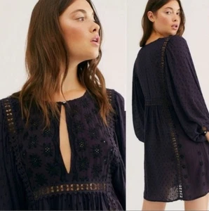 Free People Charlotte Plum tunica grande - ricamata, jacquard a pois, boho - Foto 1 di 11