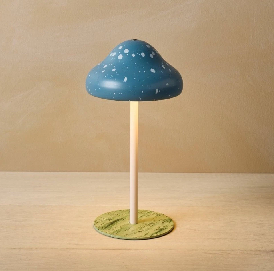 2025 John Derian para Target 10,5" abajur de mesa azul cogumelo recarregável NOVO - Imagem 1 de 4
