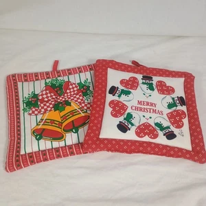Vintage CSC 1988 Christmas Kitchen Set Of Two PotHolders Hot Pad Snowmen Bells - Picture 1 of 10