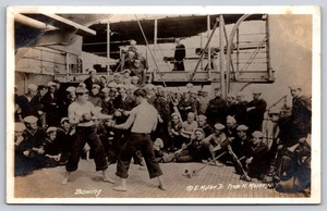 U.S. Navy Sailers Boxing Bout Aboard Ship by E. Muller Jr. Real Photo Postcard - Picture 1 of 2