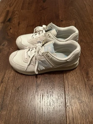 Новый баланс 574 женский размер 8,5 туфли серый белый/синий логотип б/у состоянии - Изображение 1 из 4