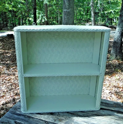 Vintage White Rattan Wicker 2-Tier Shelf Hanging or Free Standing 18x18x6 - Image 1 of 4