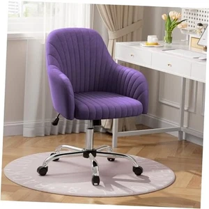  Velvet Desk Chair for Home Office, Modern Adjustable Swivel Task Chair, Purple - Picture 1 of 7
