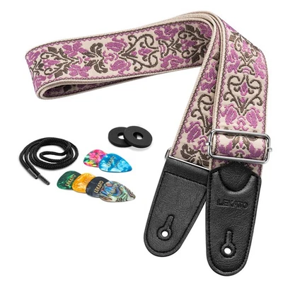 LEKATO Adjustable Guitar Strap Embossed Acoustic Electric Bass Guitar Strap - Image 1 of 4