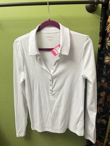 Lilly Pulitzer L Long Sleeve Reema Polo Top resort white NWT - Picture 1 of 5