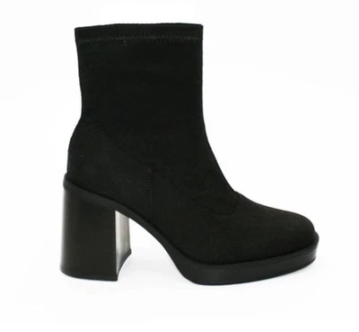 LIVESEY SHOES Womens size 6 Suede effect Ankle Boots in Black side zip with 3.5” Block Heel