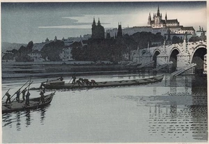 John Edgar Platt (1886-1967) Holzschnitt signiert mit Bleistift Die Vitava in Prag 1928 - Bild 1 von 12