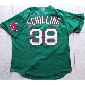 St Pats SCHILLING Boston Red Sox 2007 Majestic jersey 2XL GREEN Patrick MLB vtg - Picture 1 of 8