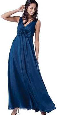 Rickie Freeman Teri Jon Midnight Blue Rosette Silk Gown Sz 6, Formal, Wedding - Image 1 of 4