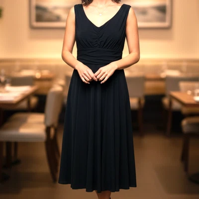 Vestido Perfect Holiday Negro Cóctel Fiesta 8P Midi Forma Acanalada Beneficio Nuevo con Etiquetas Foto 1 de 4