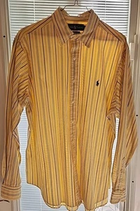 POLO RALPH LAUREN camicia abbottonata uomo grande gialla a righe classica - Foto 1 di 3