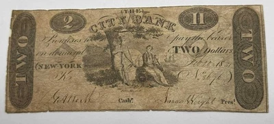 1831  Rare US Note City Bank New York $2 Obsolete Note Peter Maverick Engraver - Image 1 of 2