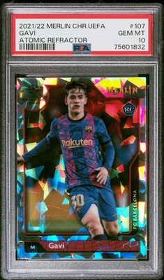 2021-22 TOPPS MERLIN CHROME UEFA GAVI #107 ATOMIC REFRACTOR ROOKIE /250 PSA 10 - Image 1 of 2