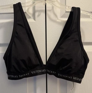 Victoria's Secret Bikini-Top schwarz Logo-Band tief ausgeschnitten Größe XL neu ohne Etikett - Bild 1 von 3