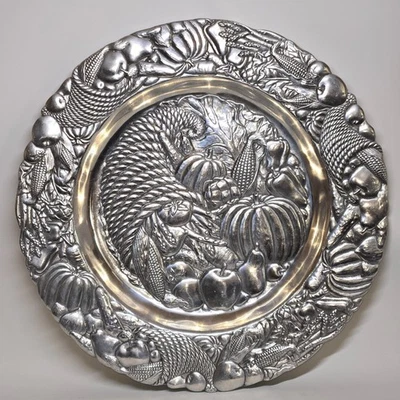 Plato Arthur Court Cornucopia redondo cosecha de otoño 14" © 1992 Acción de Gracias Foto 1 de 4