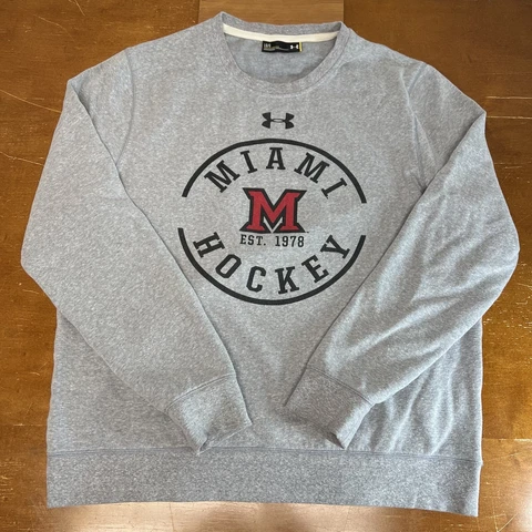 Miami RedHawks Sweatshirt Mens Large Gray Long Sleeve Under Armour Hockey Fleece Cover
