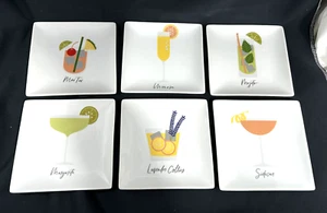Crate & Barrel Set of 6 Porcelain Cocktail Bar Drinks Appetizer Plates 6 by 6 in - Picture 1 of 10