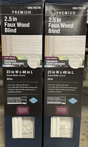 Paquete de 2 persianas blancas premium imitación madera 2,5” listones 23” W X 48” L decoradores del hogar - Imagen 1 de 7