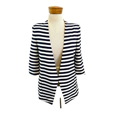 Zara Size S 8 10 Navy Blue & White Stripe Nautical Open Blazer Jacket - Image 1 of 4