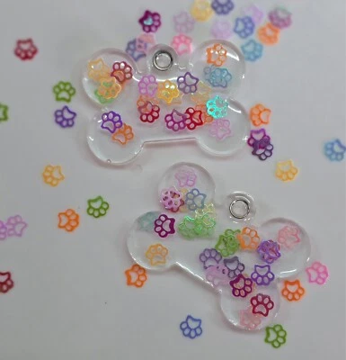 Personalized Resin Bone Dog Tag ID Customized w/ Name paw print glitter - Image 1 of 3