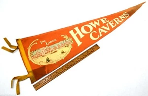 Antique PENNANT Rare! "HOWE CAVERNS" Hotel Building "THE LODGE" Orange & Yellow - Picture 1 of 4