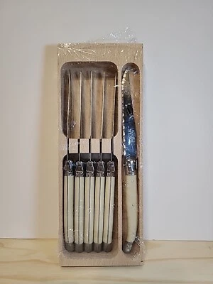 Laguiole 6 x Steak Knifes in Wooden Tray, Ivory Colour Brand new. - Image 1 of 4