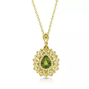 Pear Cut Peridot Diamond Teardrop Necklace 14K Yellow Gold 1.70 TCW Natural - Picture 1 of 3