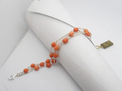 Braccialetto in Argento 925 con Corallo Naturale Rosa - bracciale - - Immagine 1 di 4
