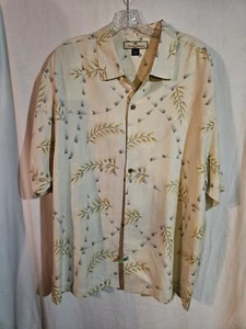 Tommy Bahama 100% Bamboo Pattern Buttton Down Hawaiian Shirt In Beige Size Large - Picture 1 of 5