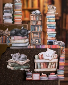15Pcs Bookshelf Cats Paper Stickers Junk Journal Card Album Scrapbooking Crafts - Picture 1 of 15