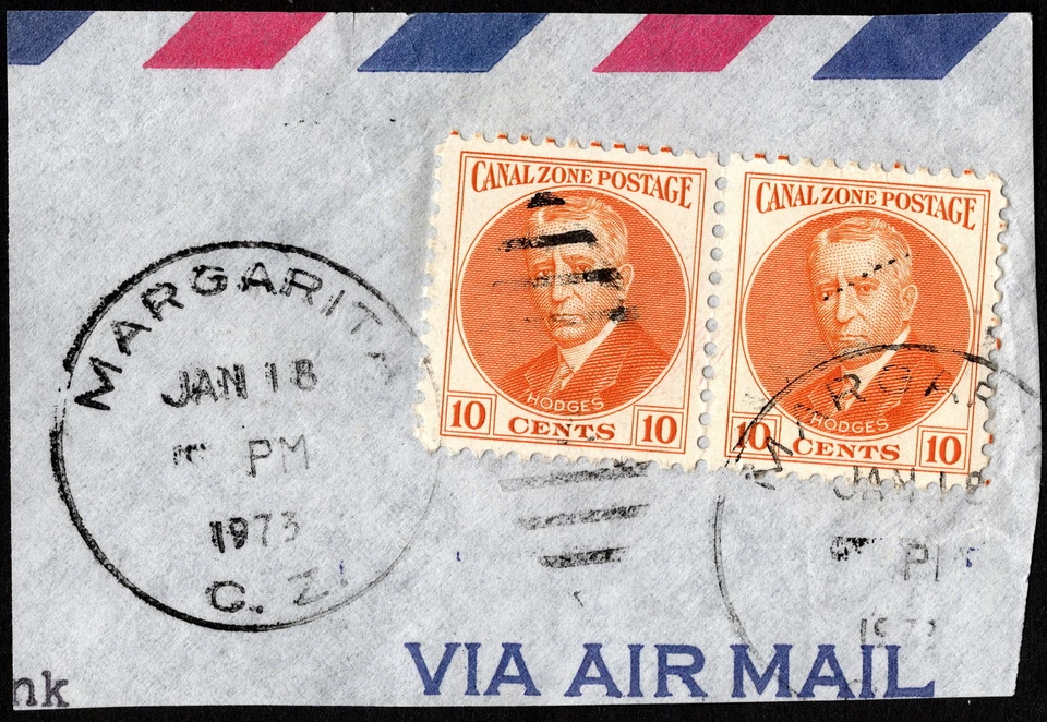 Canal Zone - 1973 - 10 Cents Orange General Hodges Pair #108 Margarita CZ Cancel - Image 1 of 1