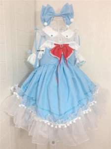 TouHou Project Cirno Cosplay Costume Anime Blue Maid Dress Women Girl Outfit New - Picture 1 of 10