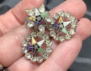 Order of the Eastern Star TALFA earrings screw back brooch pin silver tone vtg - Picture 1 of 3