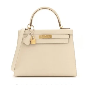 NEW In Box HERMÈS KELLY 25 Epsom Sellier Stamp K- 2025 Craie Gold Hardware Strap - Picture 1 of 16