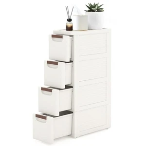 4 Drawers Narrow Storage Cabinet, Slim Bathroom Storage Cabinet, Plastic Roll... - Picture 1 of 7