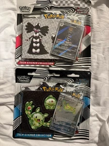 2 Pokemon TCG SV10.5 Negro Perno y Blanco Flare Tech Pegatinas Colección Paquete Nuevo - Imagen 1 de 2