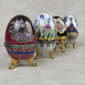 VTG Lot of 4 Footed Egg Shaped Jewelry Trinket Boxes with Hinged Lid - Picture 1 of 18