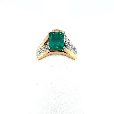 18k & Platinum Estate 1.54ctw Colombian Emerald And Diamond Ring 6.8g - Image 1 of 3