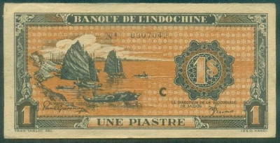 Indochina ND (1942-45) 1 Piastre Pick 58 Serial# B 307042 - Image 1 of 2