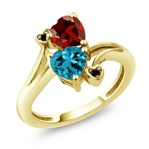 10K Yellow Gold London Blue Topaz Garnet and Diamond Accent Ring For Women | - Picture 1 of 3
