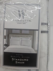 WAMSUTTA Baratta Stitch Standard Pillow Sham White/Charcoal NEW Reepack  - Picture 1 of 4