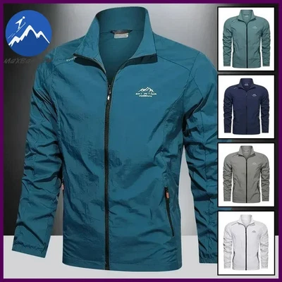 Chaquetas cortavientos transpirables de protección solar UV con bolsillos con cremallera para hombre. Foto 1 de 4