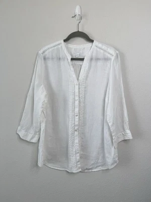 Blusa Camisa Charter Club Para Mujer 100% Lino Pintuck Top Talla XL Blanca Lagenlook Foto 1 de 4