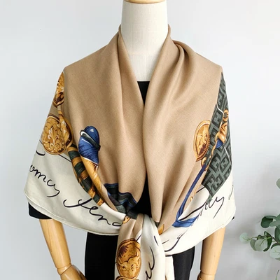 70% Cashmere & 30% Silk Wrap Scarf medal Print Double Face Print Shawl 53'' new - Image 1 of 4