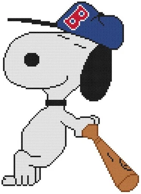 CROSS STITCH+ CRAFT PATTERN Snoopy Beagle Dog Red Sox Baseball Hat Bat Peanuts - Image 1 of 4