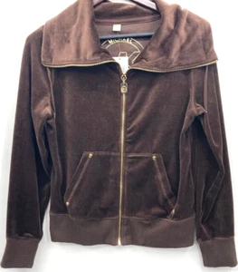 Michael Kors Brown Velour Track Jacket warmup Full Zip - Sz M - NWT-RARE - Picture 1 of 11