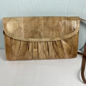 J Renee Vintage Genuine Snakeskin Purse Shoulder Handbag Clutch Crossbody Taupe - Picture 1 of 7