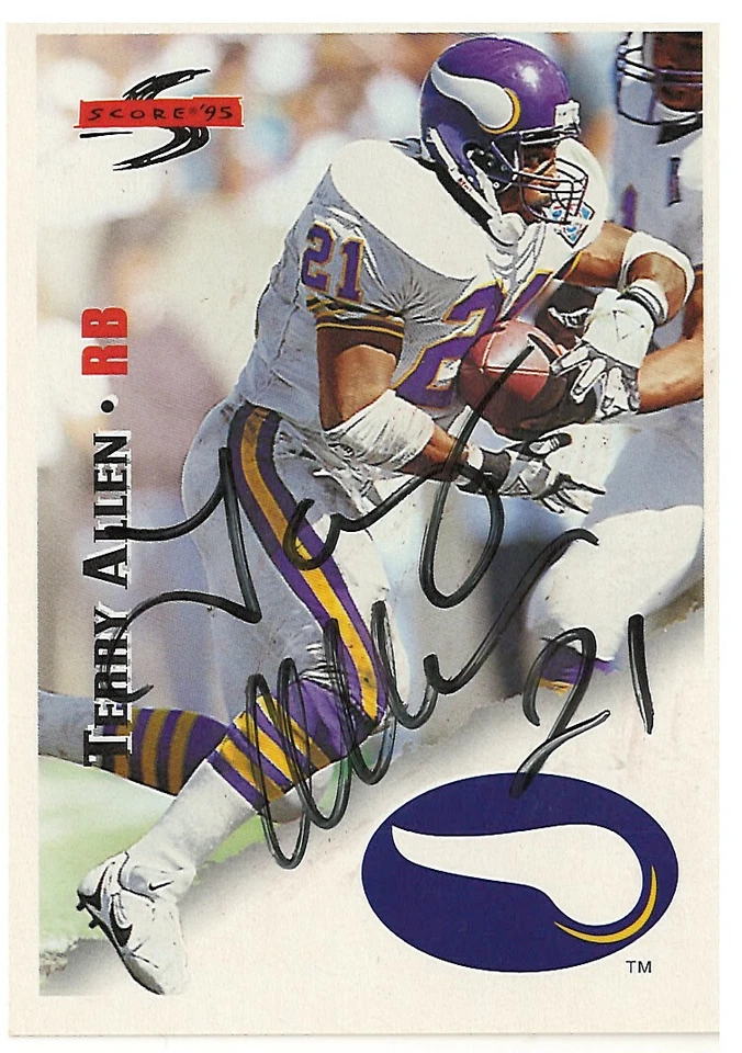 РЕДКАЯ ПОДПИСАННАЯ ФУТБОЛЬНАЯ КАРТОЧКА ТЕРРИ АЛЛЕНА MINNESOTA VIKINGS - Изображение 1 из 1